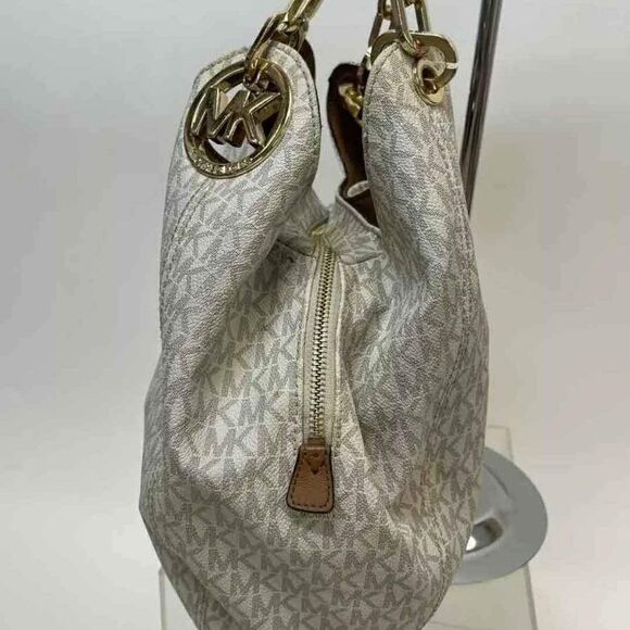 Michael Kors MK Designer Fulton Multicolor Cream Gold Hobo Shoulder Bag Purse - Picture 4 of 8